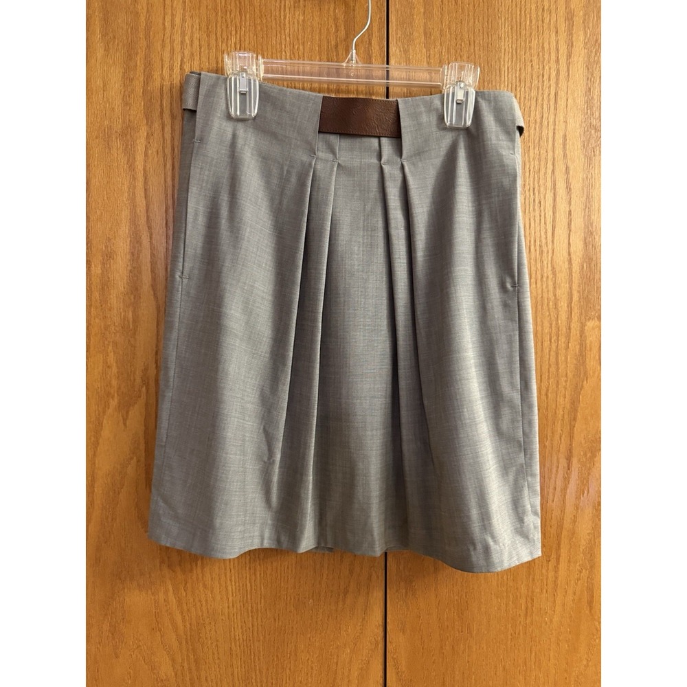GUNEX Italy Skirt Sz 6 Gray Front Pleat WITH BELT 100% VIRGIN WOOL Prep Academia